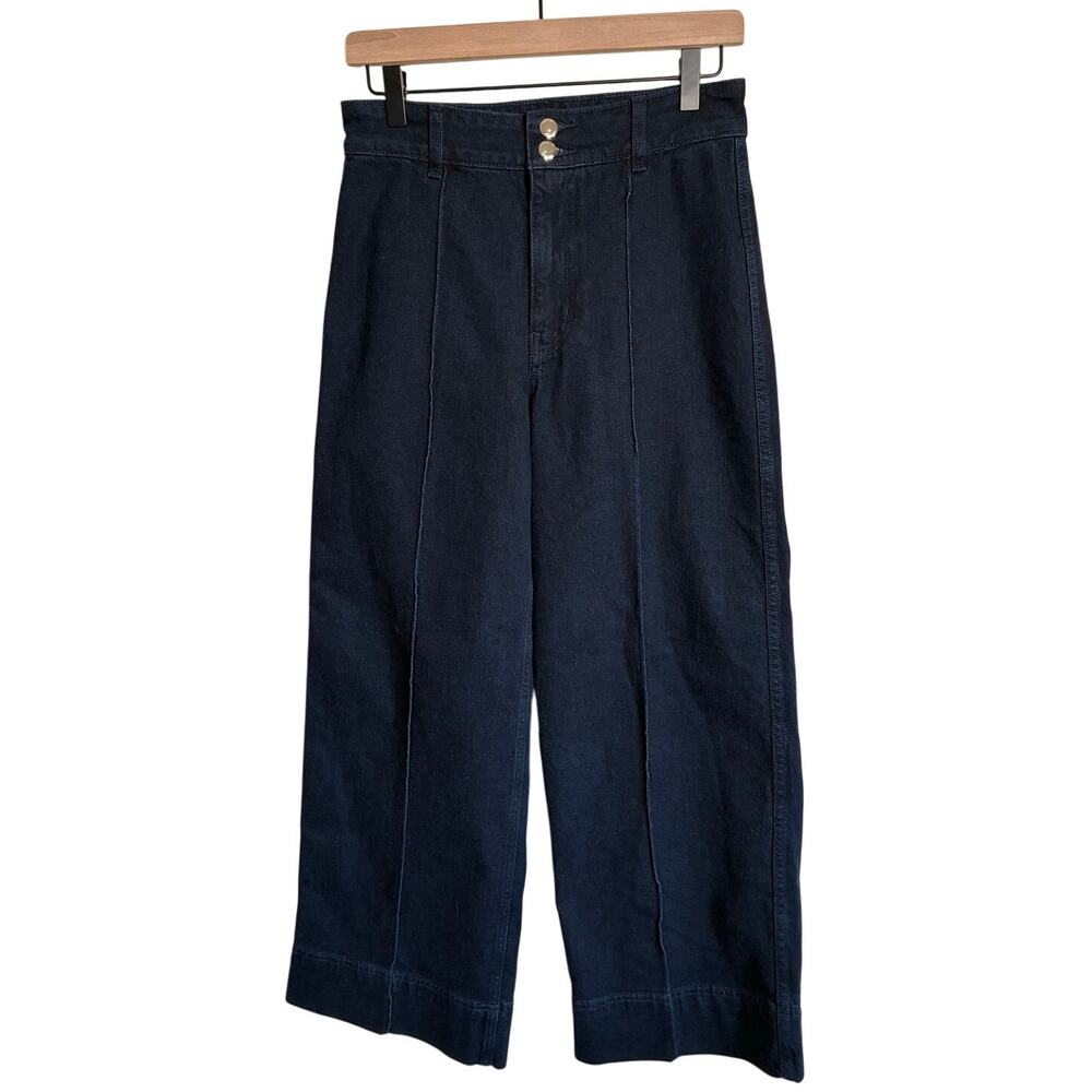 H&M Wide Leg High Rise Dark Wash 70s Style Ankle Jeans, Size 6